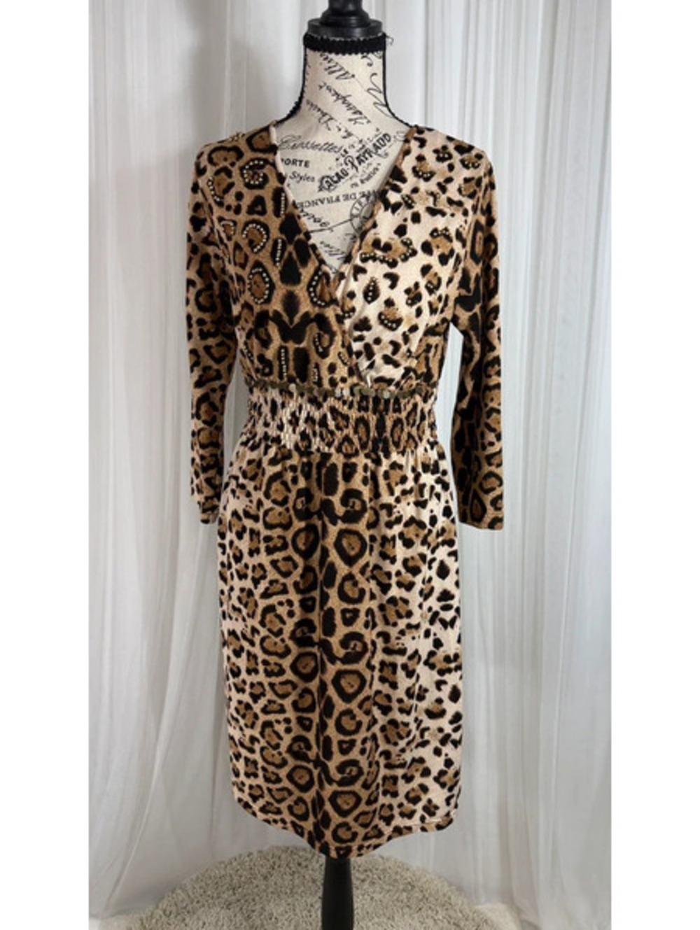 Boston Proper Leopard Print Wrap Dress Beaded Medium 683